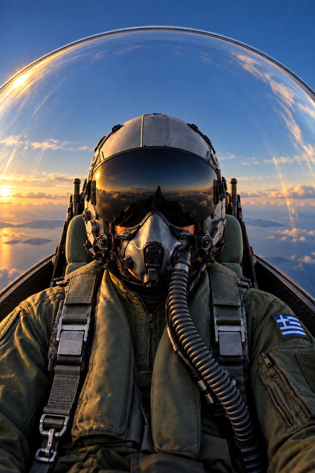 Πιλότος F-16 της HAF με μάσκα και κατεβασμένο visor